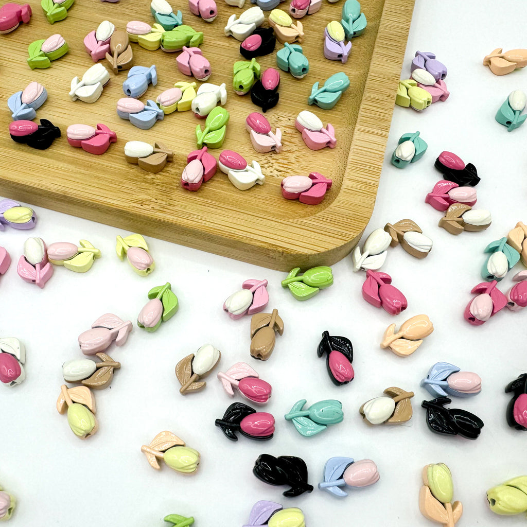 Tulip Metal Beads 14mm Two-Color Baking Painted Alloy 10pcs 2