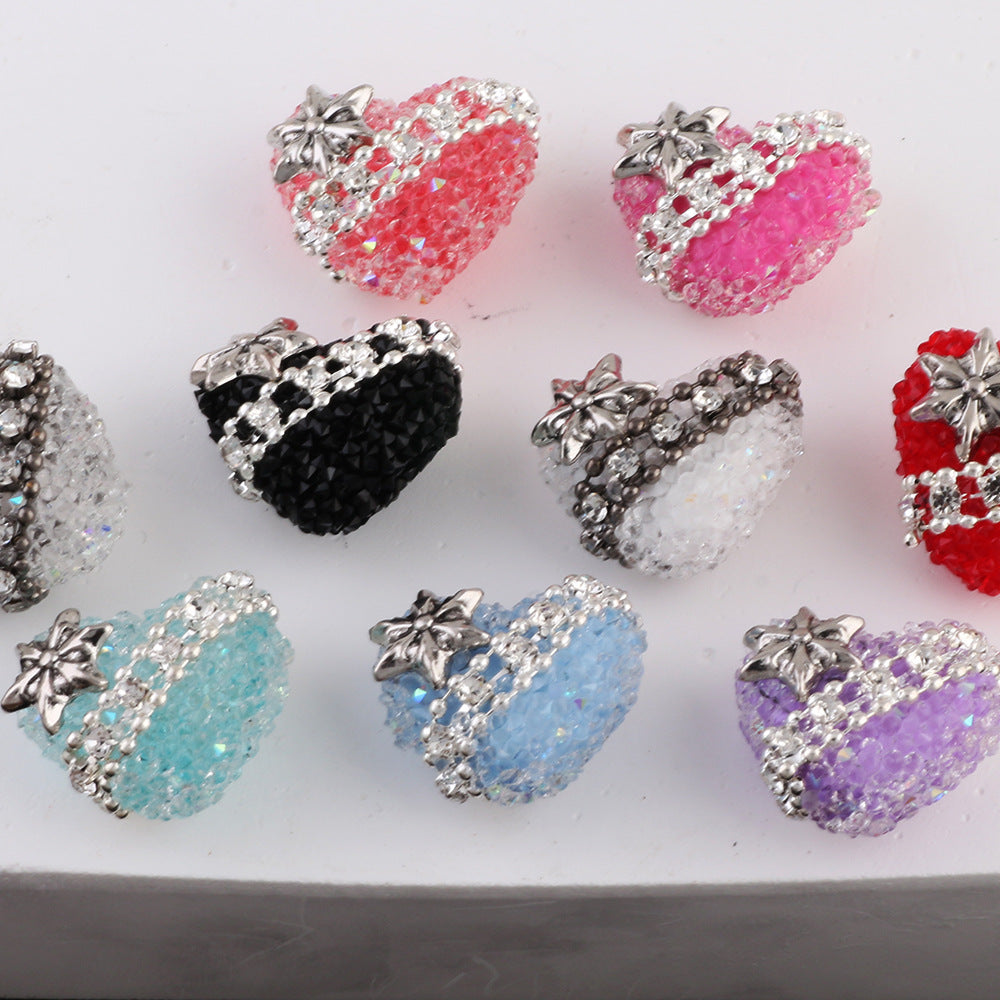 Polymer Clay Heart Rhinestone Beads 20mm Chain Tied 4pcs 3