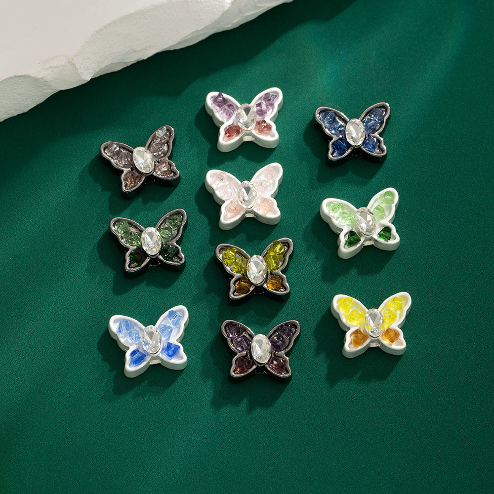 Two-Color Butterfly Rhinestone Beads 17mm Alloy Base 10pcs