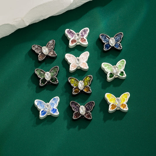 Two-Color Butterfly Rhinestone Beads 17mm Alloy Base 10pcs