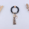 Leopard Print Silicone Bead Tassel Wristlet Keychain 6