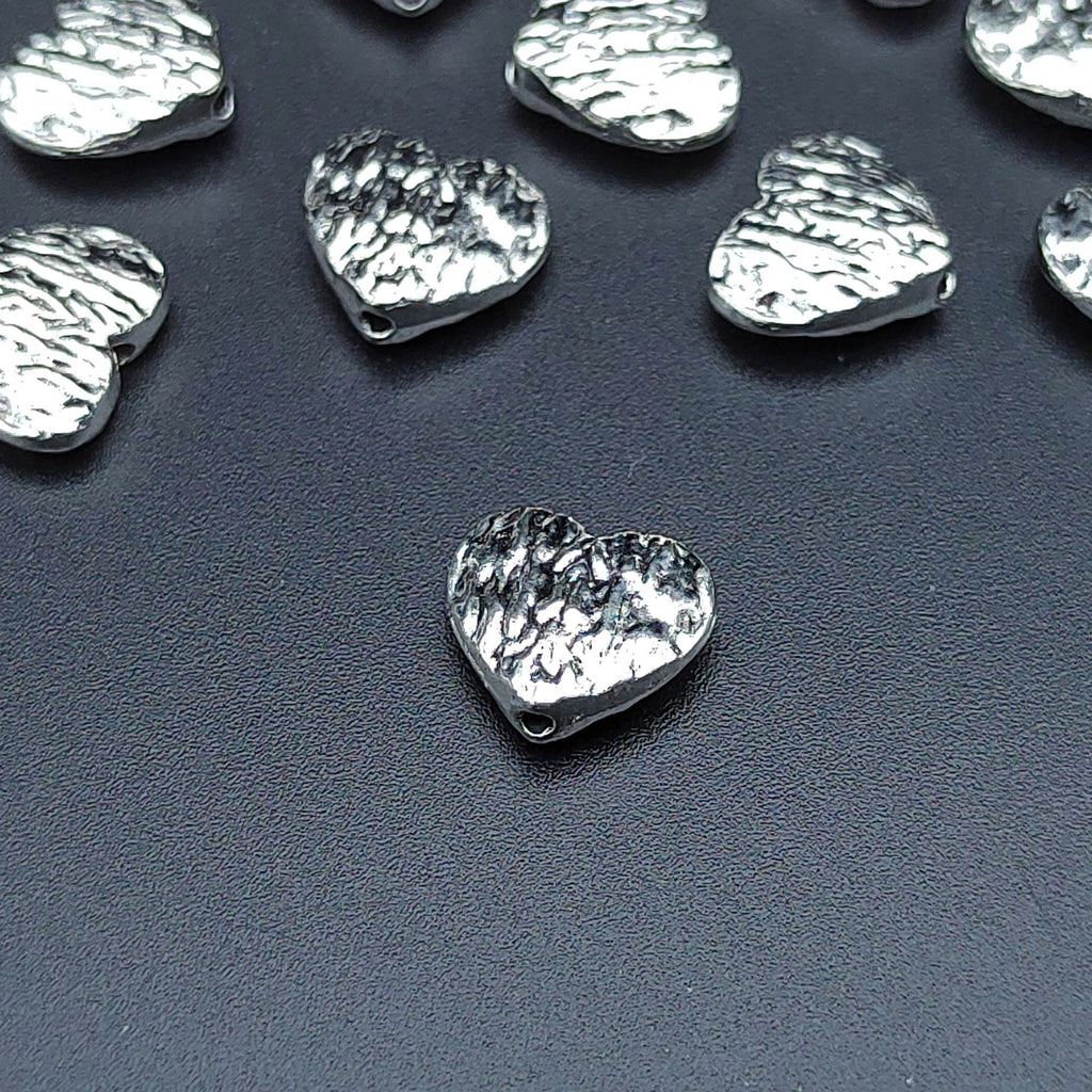 Wrinkled Heart Metal Beads 12mm Rustic Zinc Alloy 100pcs