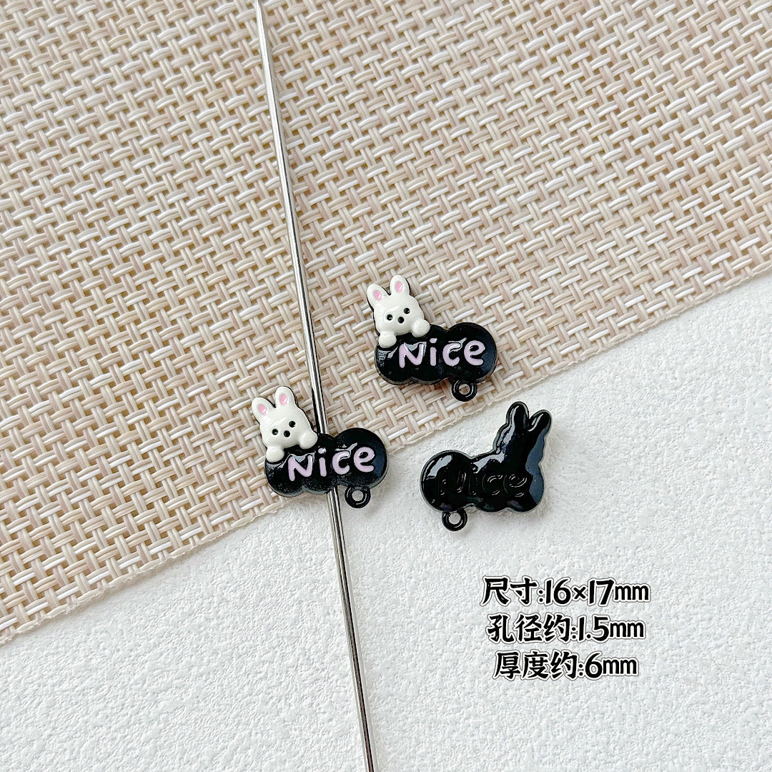 Baking Painted Window Kitten and Nice Rabbit Metal Beads 15/17mm 10pcs 21
