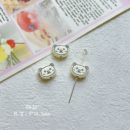 Bear Head Metal Beads 12mm Pastel Painted Chubby Style 10pcs 9