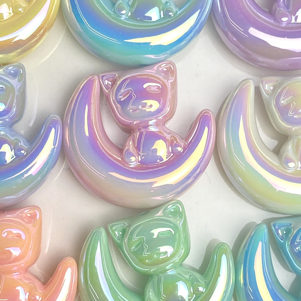 UV Plating Moon Cat Acrylic Beads 26mm Iridescent Pastel 50pcs 4