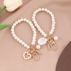 Pearl Beaded Love Bracelet Keychain Metal Gold Tone Elegant 3