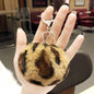 Plush Leopard Pom Pom Heart Keychain Soft Faux Fur 13cm 2pcs 7