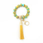 Silicone Bead Bracelet Wrist Keychain Marbled Beech Wood Tassel 9
