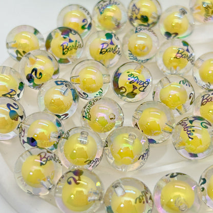 Plating Acrylic Beads 16mm Barbie Printed Colorful Mixed 50pcs 3