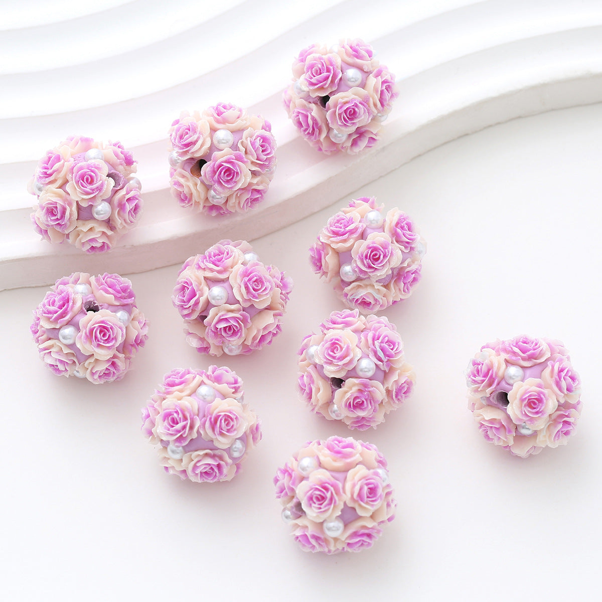 Embellished Flower Cluster Clay Beads 20mm Gradient Rose 10pcs 42
