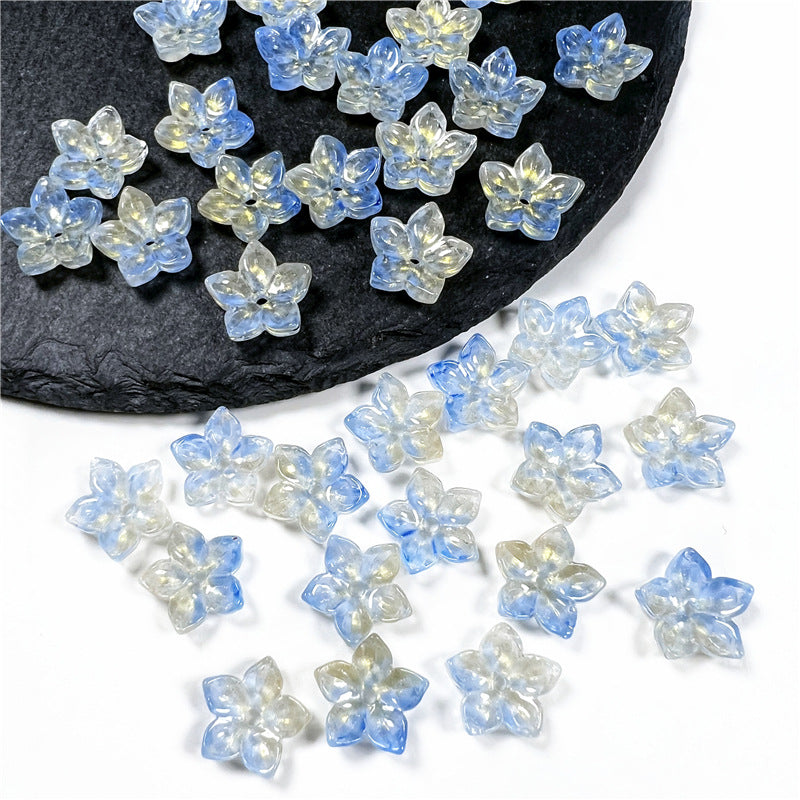 Czech Glass Beads Flower Five Petal 12mm Red Gold Spring 50pcs 8