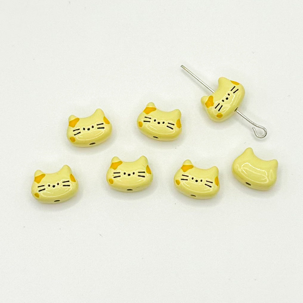 Kitten Metal Beads 12mm Baking Painted Colorful 10pcs 6