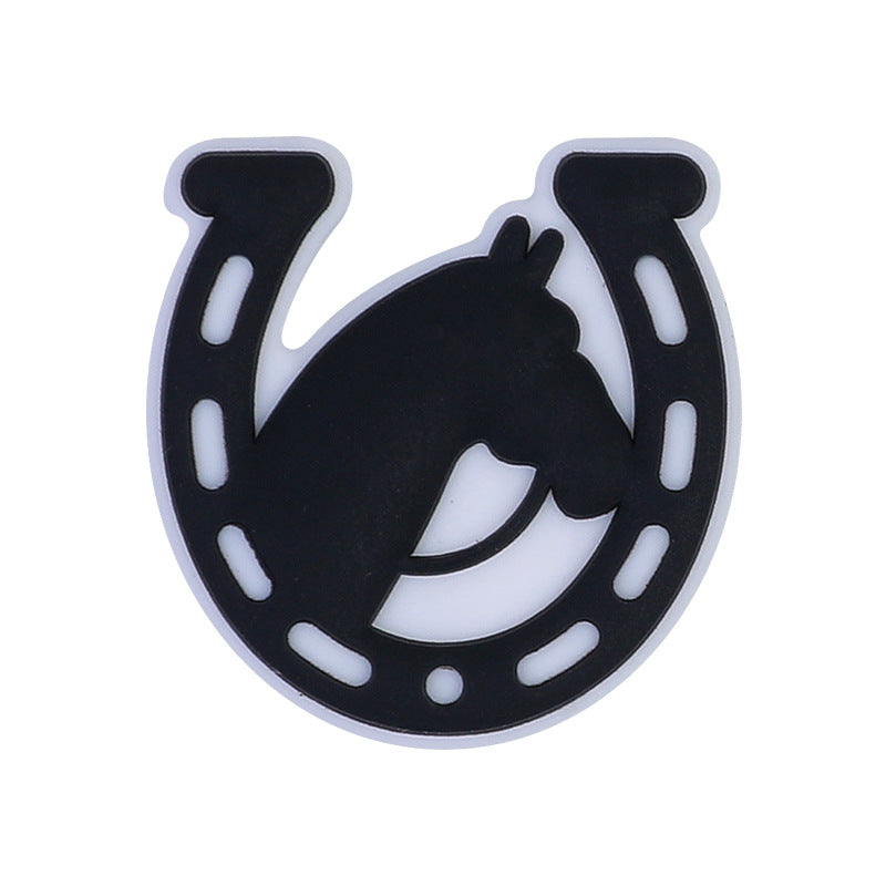 Silicone Focal Beads Horse Horseshoe Shape Black and Brown 20pcs 5