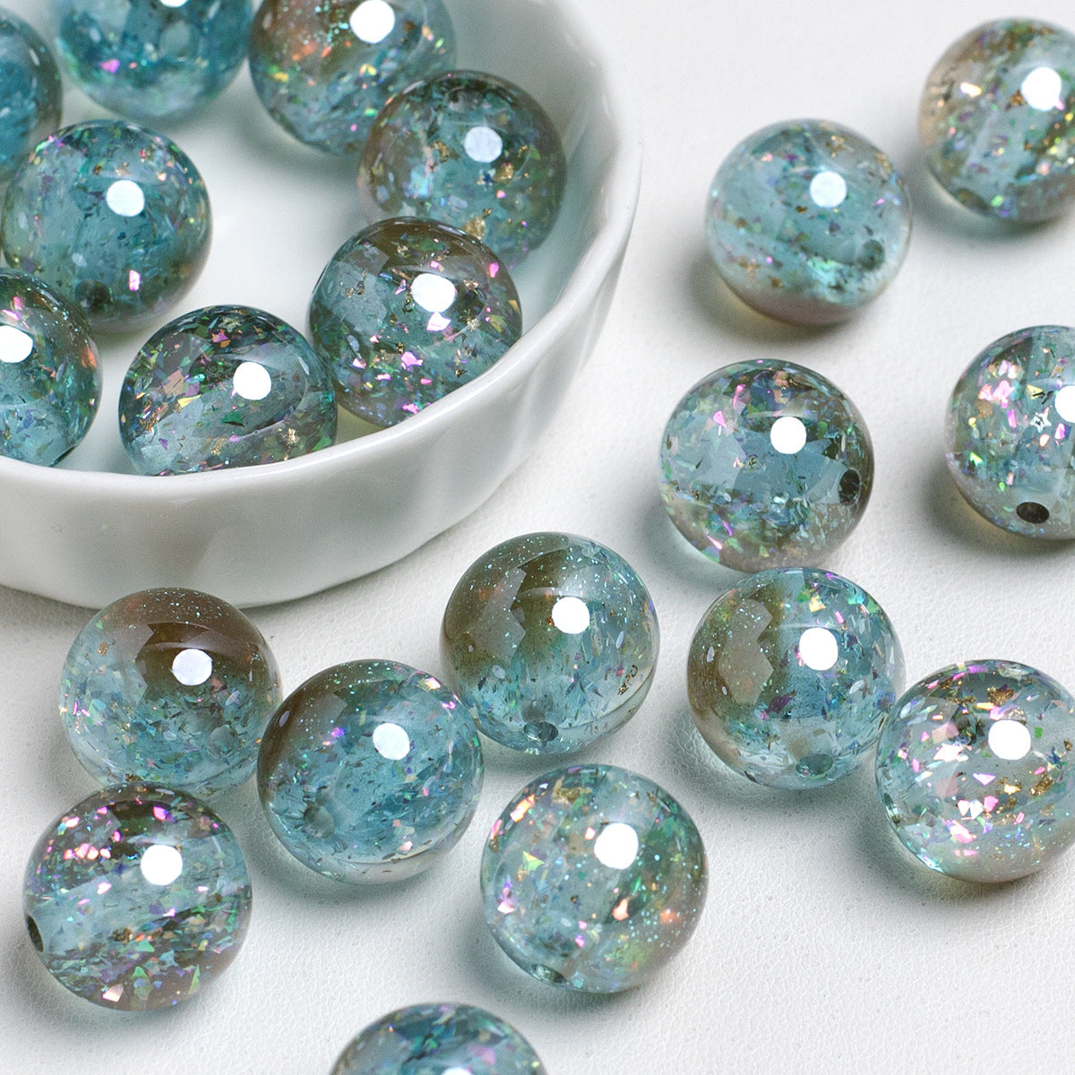 Shimmer Glitter Filled Resin Beads 16mm Round Mixed Colors 10pcs 10