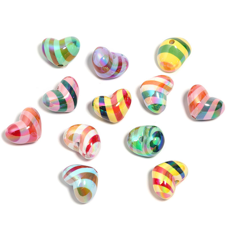 UV Plating Heart Acrylic Beads 19mm Rainbow Striped 50pcs 6