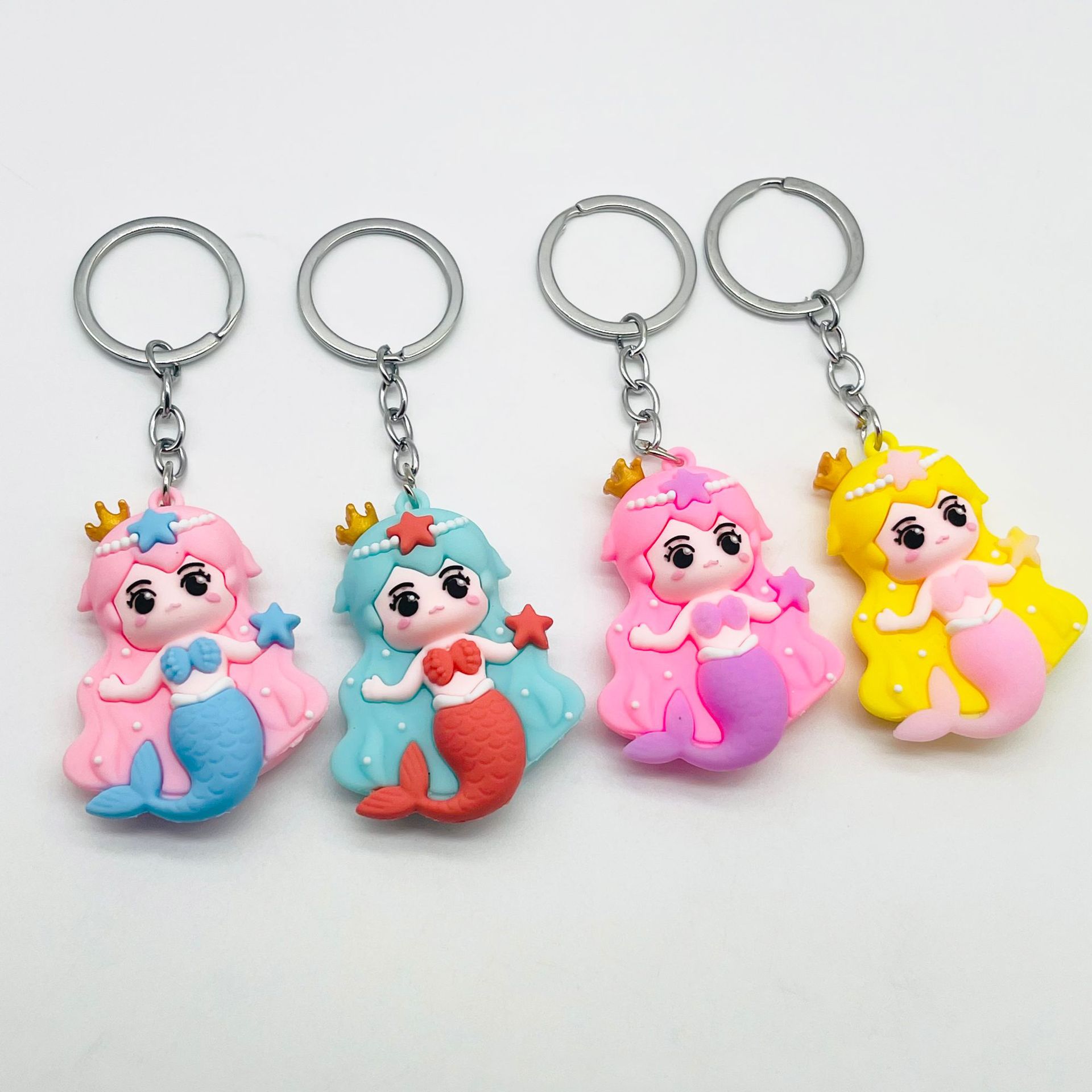 Soft Rubber Mermaid Keychain Pastel Colors Starfish Charm 2