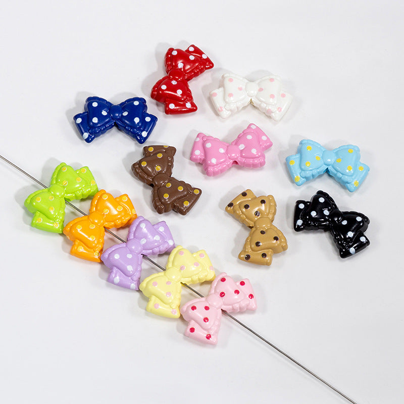 Polka Dotted Double Layer Bow Acrylic Beads 25mm Colorful Glossy 10pcs