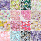 Painted Flower Acrylic Beads 16mm Round 14x18mm Square Purple Hand Painted 1pc 6