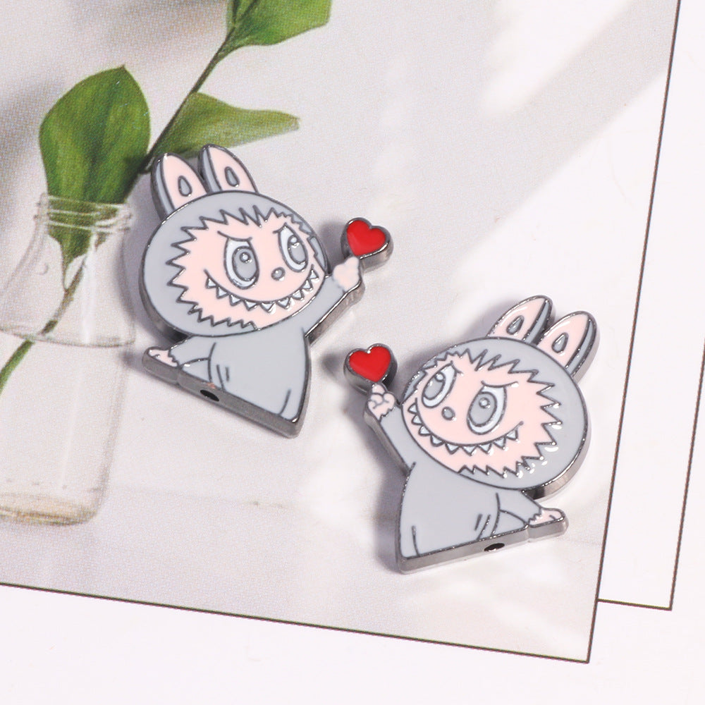 Finger Heart Pose Metal Beads 20mm Enamel Alloy 5pcs 11