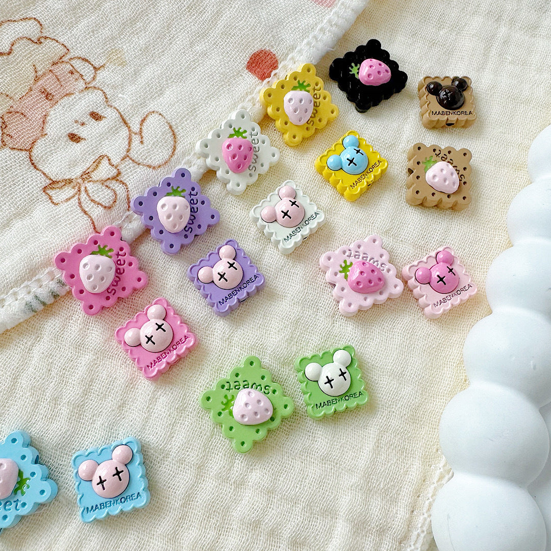 Strawberry and Mouse Metal Beads 13mm Pastel Painted Cookie Design 10pcs 3