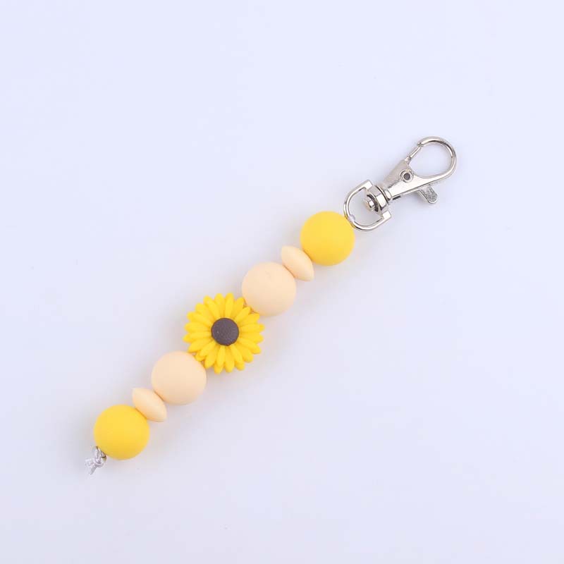 Silicone Beaded Bracelet Daisy Keychain Pastel Floral Design 9
