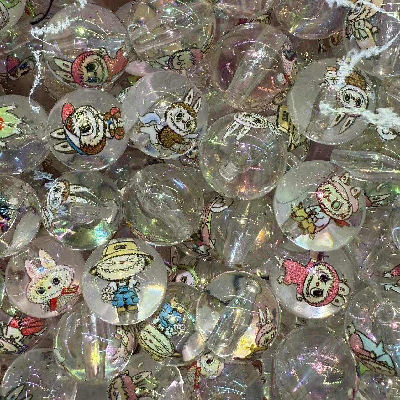Transparent Round Acrylic Beads 16mm Bunny Printed 100pcs
