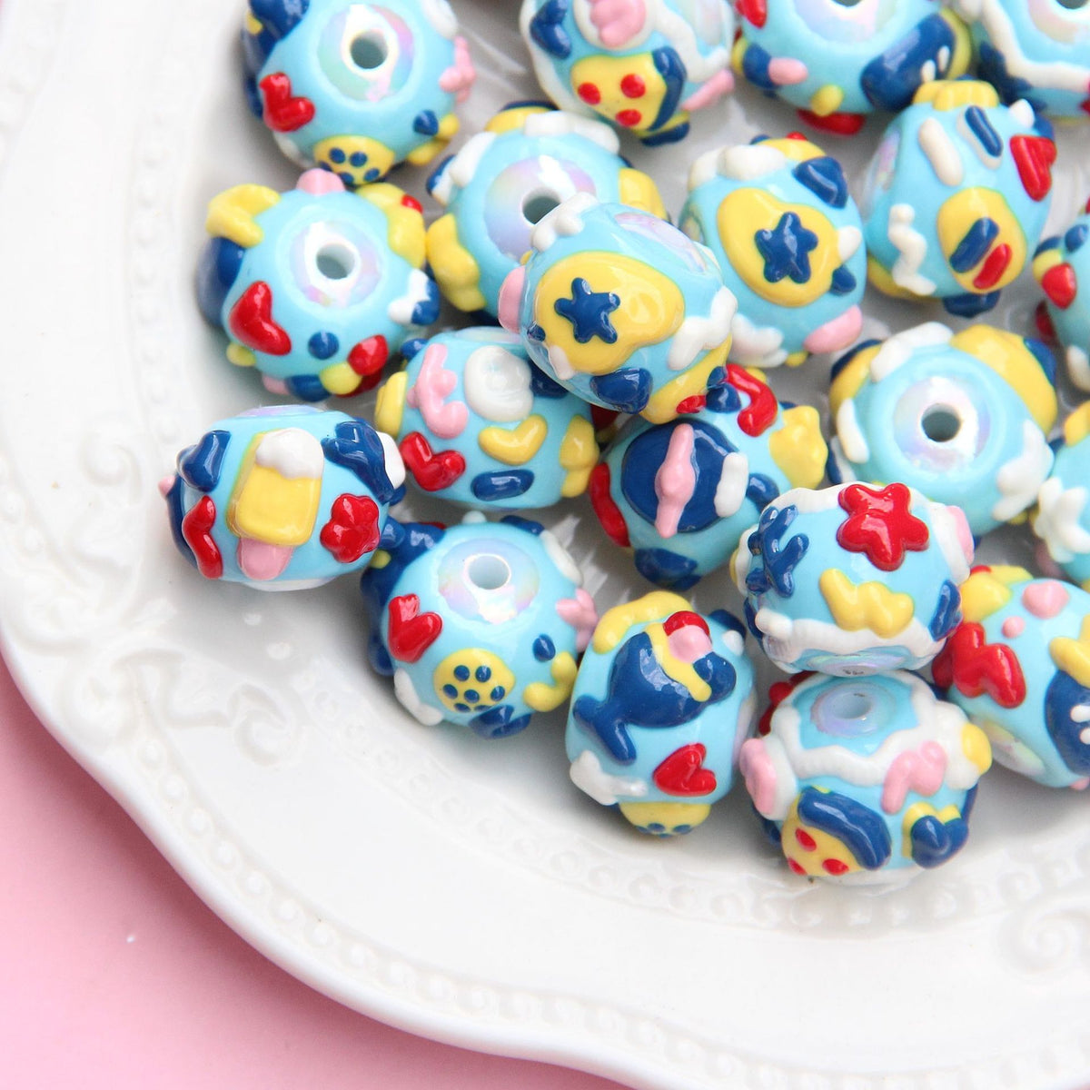 Hand Painted Animal Cream Cake Acrylic Beads 18-23mm Colorful 10pcs 6