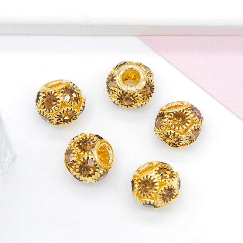 Metal Rhinestone Hollow Spacer Beads 8mm 50pcs 15