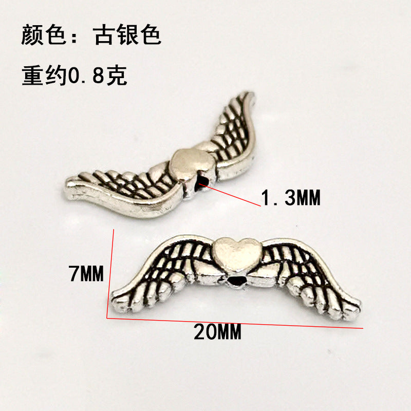 Angel Wings Metal Beads Antique Silver Tone 20pcs 9