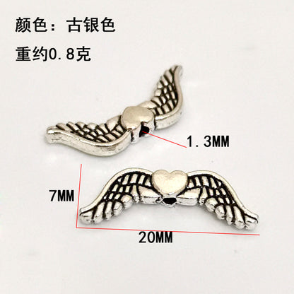 Angel Wings Metal Beads Antique Silver Tone 20pcs 9
