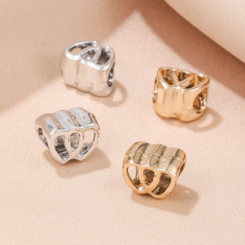 Heart Metal Beads 10mm Hollow Double Large Hole Alloy 20pcs