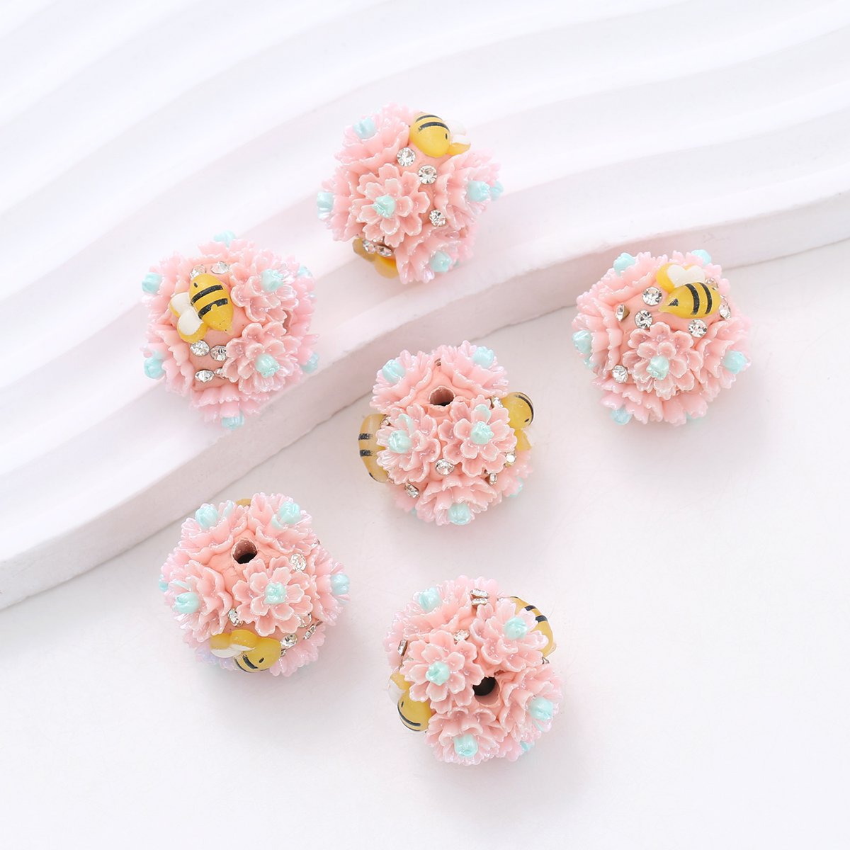 Floral Bubblegum Beads 23mm Bee Flower Ball Resin Rhinestone 3pcs 8