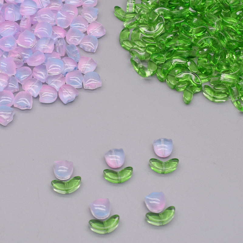 Gradient Tulip Petals Leaves Glass Beads Petal 9mm Leaf 14mm 100pcs 4