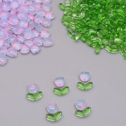 Gradient Tulip Petals Leaves Glass Beads Petal 9mm Leaf 14mm 100pcs 4