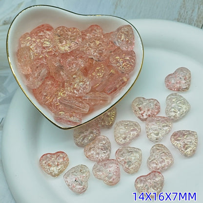 Transparent Bow Pattern Heart Glass Beads 14x16x7mm 25pcs 7