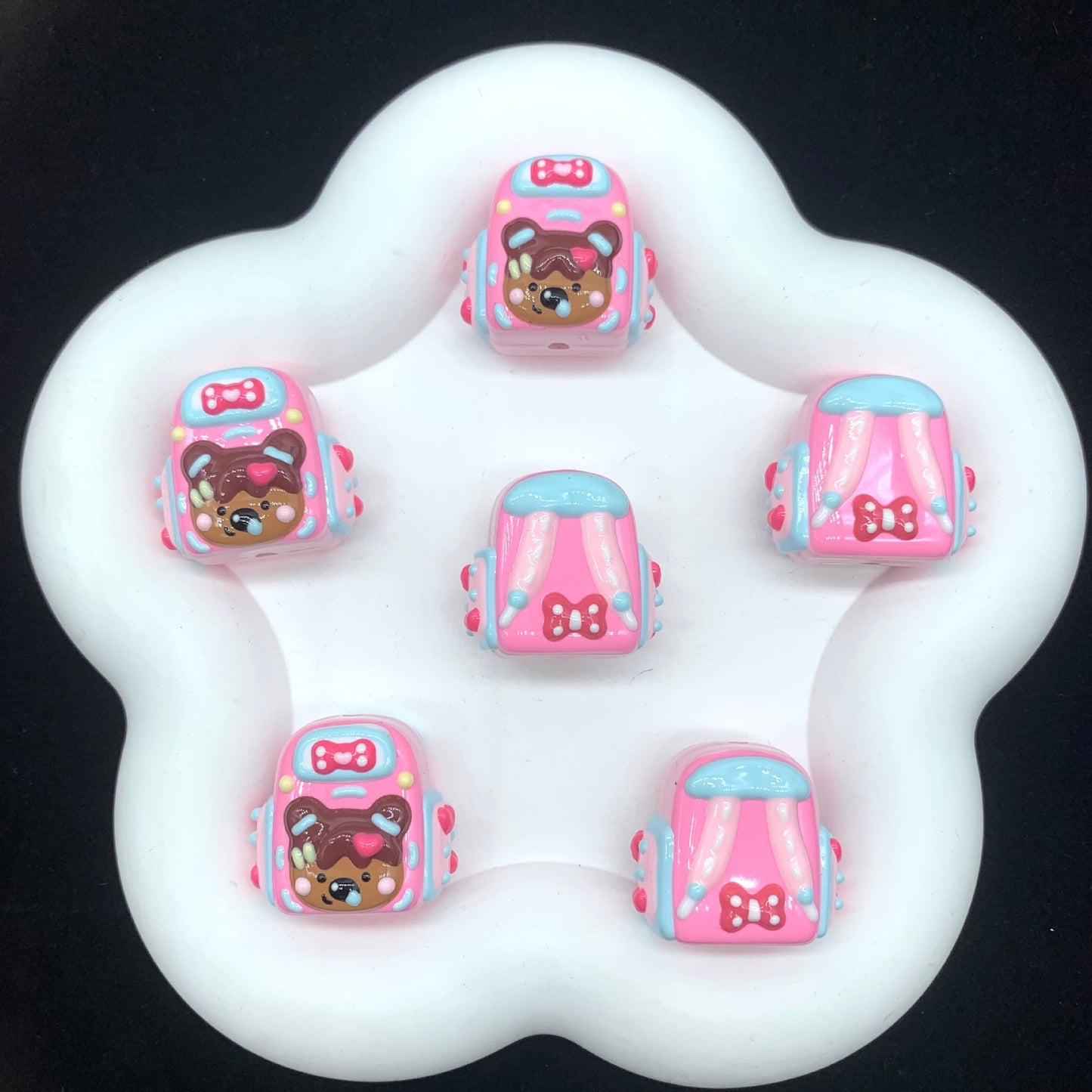 Hand Painted Backpack Acrylic Beads 28x35mm Pingu and Pechabear 4pcs 3