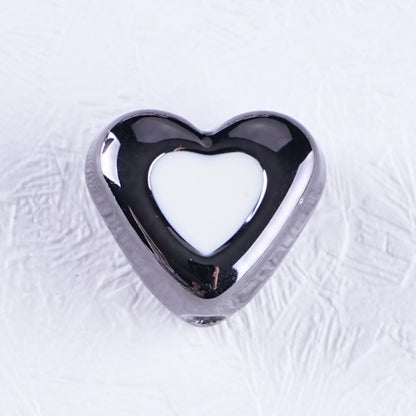 Metal Dual Color Heart Acrylic Beads 15mm Shiny Hollow 50pcs 8