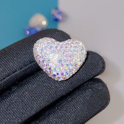Rhinestone Heart Clay Beads 24mm Colorful Shamballa 6pcs 12