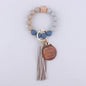Silicone Bead Wristlet Keychain with Wood Tag and Leather Tassel MAMA 10