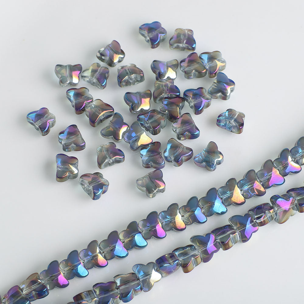 Electroplated Butterfly Glass Beads 8mm Iridescent Gold Purple Crystal 50pcs 12