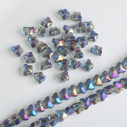 Electroplated Butterfly Glass Beads 8mm Iridescent Gold Purple Crystal 50pcs 12