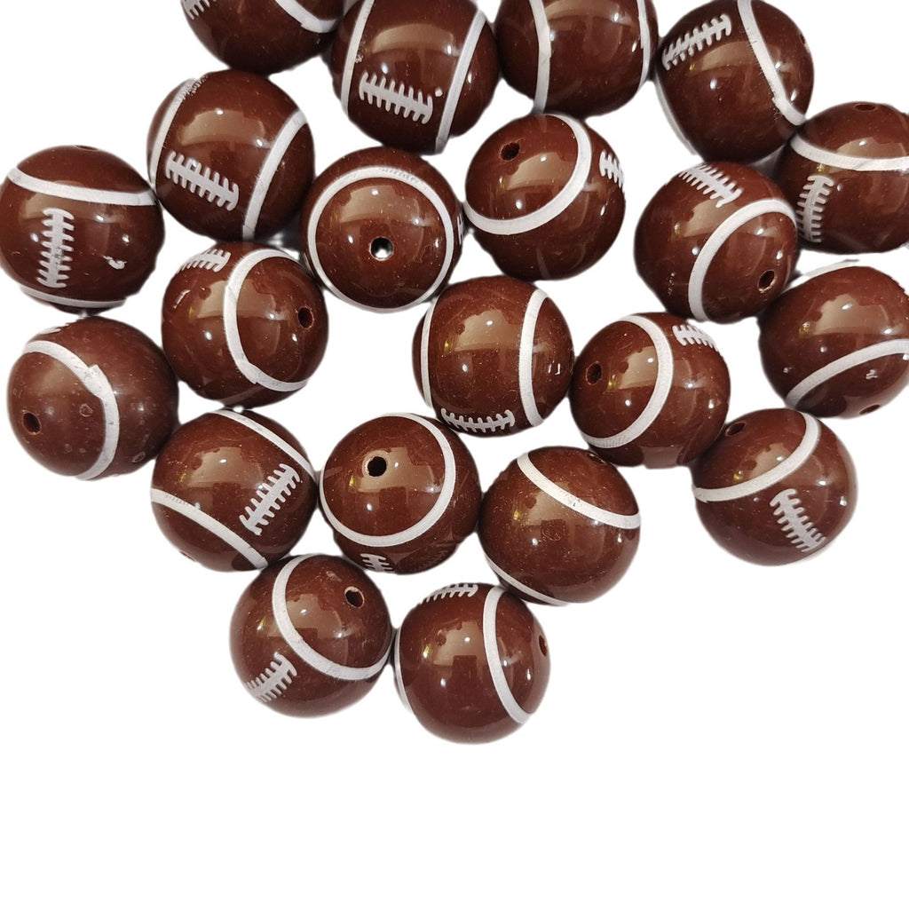 Sports Bubblegum Beads 20mm Football Printed Acrylic Glossy 10pcs 4