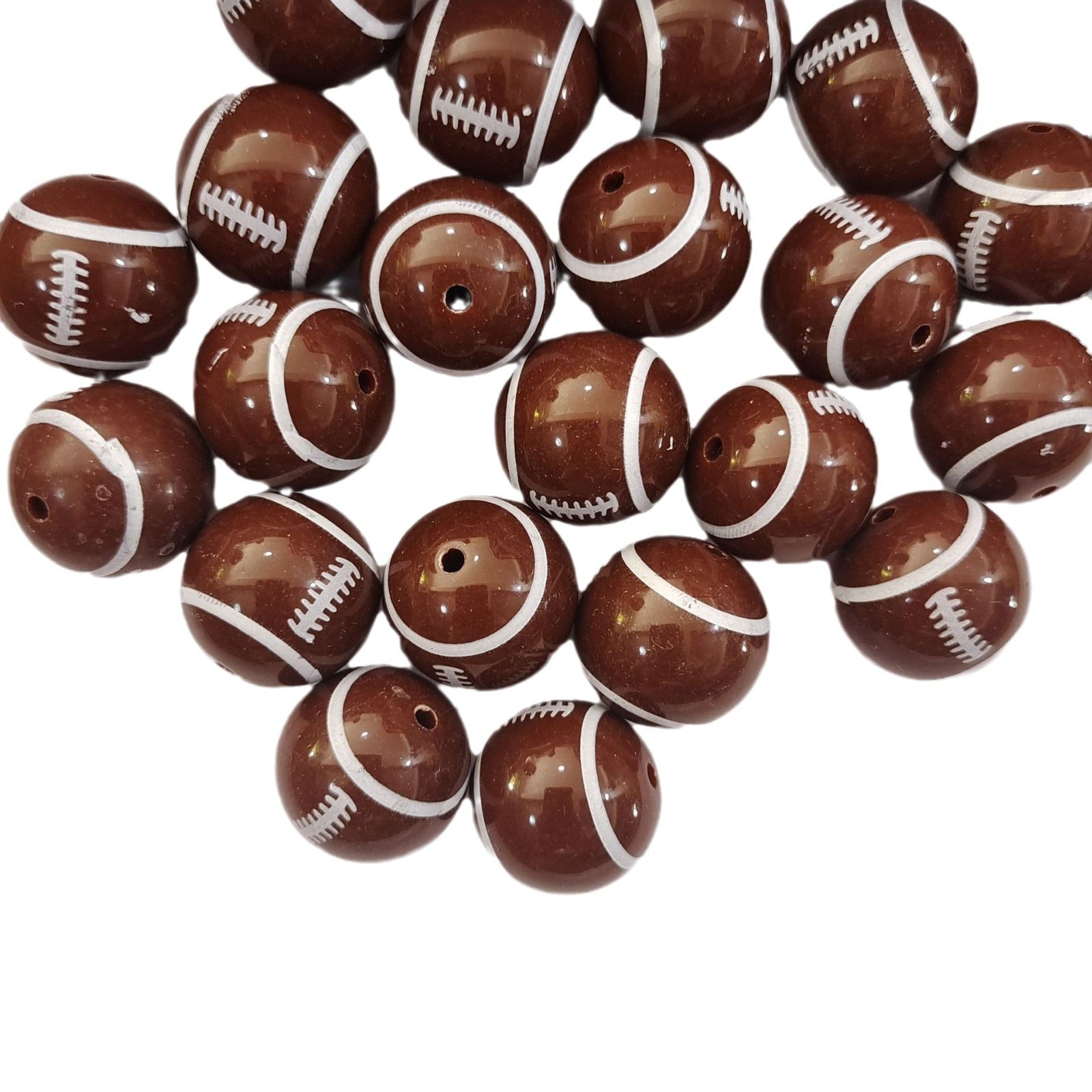 Sports Bubblegum Beads 20mm Football Printed Acrylic Glossy 10pcs 4