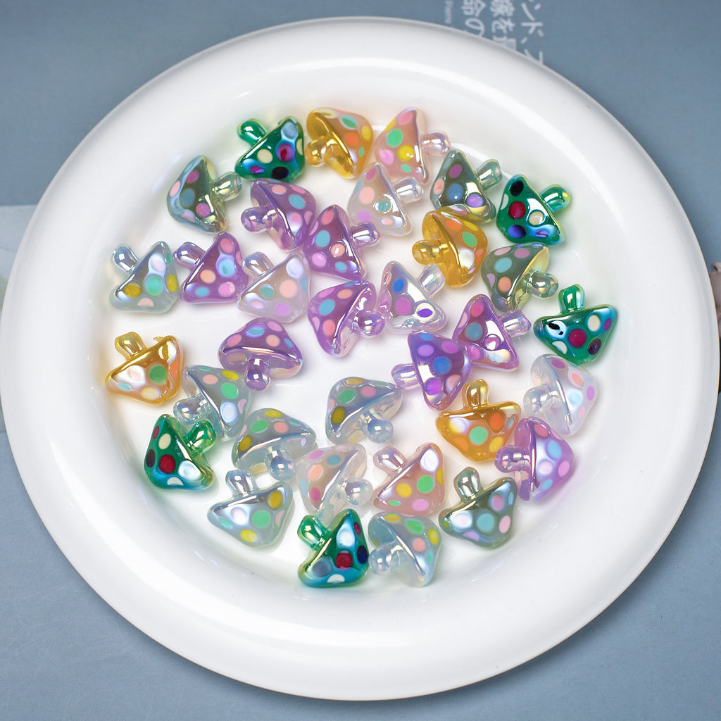 Glow In The Dark Mushroom Resin Beads 17mm Polka Dotted 20pcs 2
