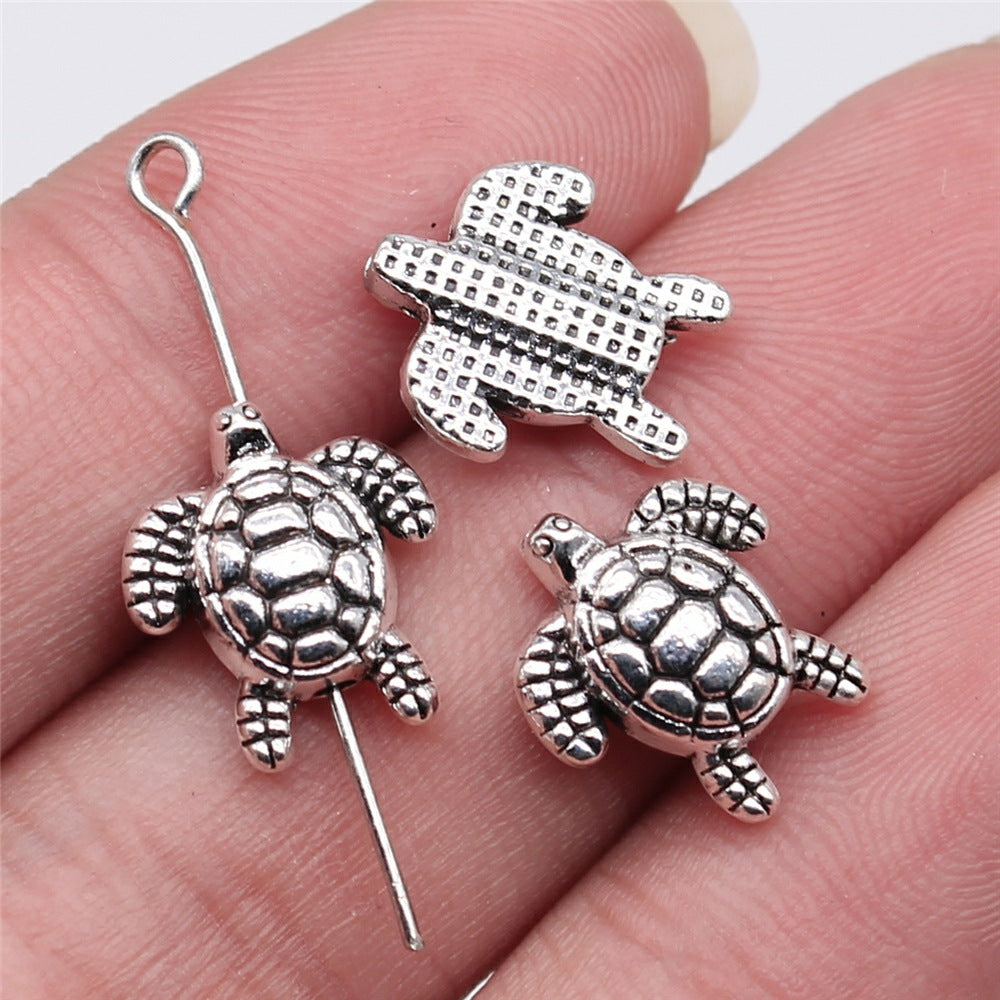 Turtle Metal Beads 14mm Antique Silver Tone Alloy 30pcs