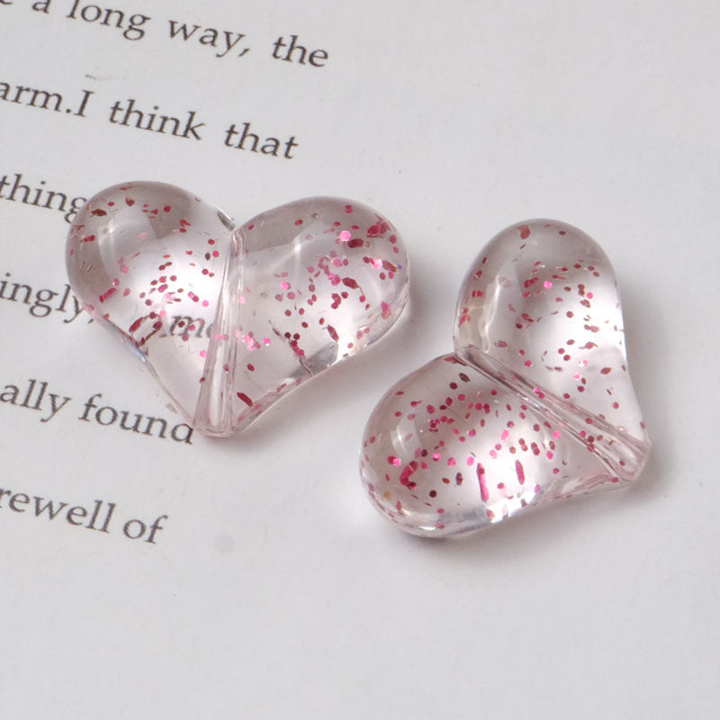 Transparent Glitter Powder Filled Heart Acrylic Beads 22mm 100pcs 6