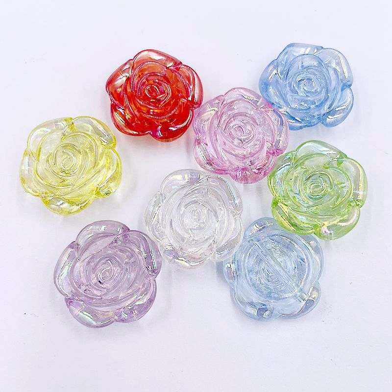 Transparent Camellia Acrylic Beads 12mm 19mm Iridescent AB 50pcs 3