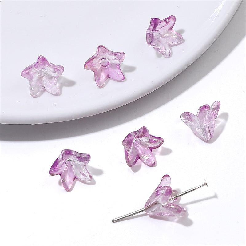 Lily Flower Glass Beads 13mm Transparent Mixed Colors 20pcs 14