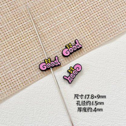 Baking Painted Good Sign and Teacup Bear Metal Beads 17mm 10pcs 11