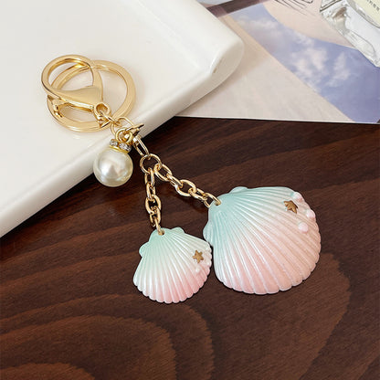 Gradient Shell Alloy Keychain with Pearl and Star Accents 6